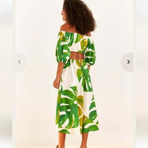 FARM RIO Linen Blend Monstera Midi Knot Dress - Picture 4 of 12